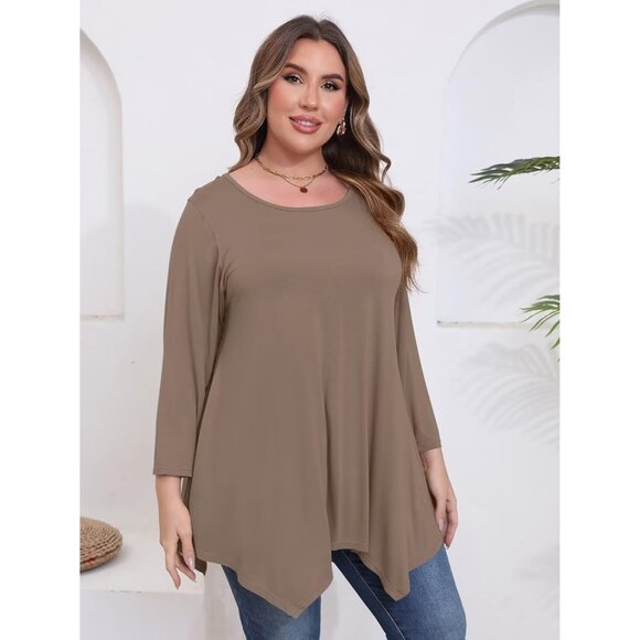 Plus Size Womens Tops Rayon Polyester Spandex Casual Loose Fit 3/4 Sleeve - Picture 5 of 6
